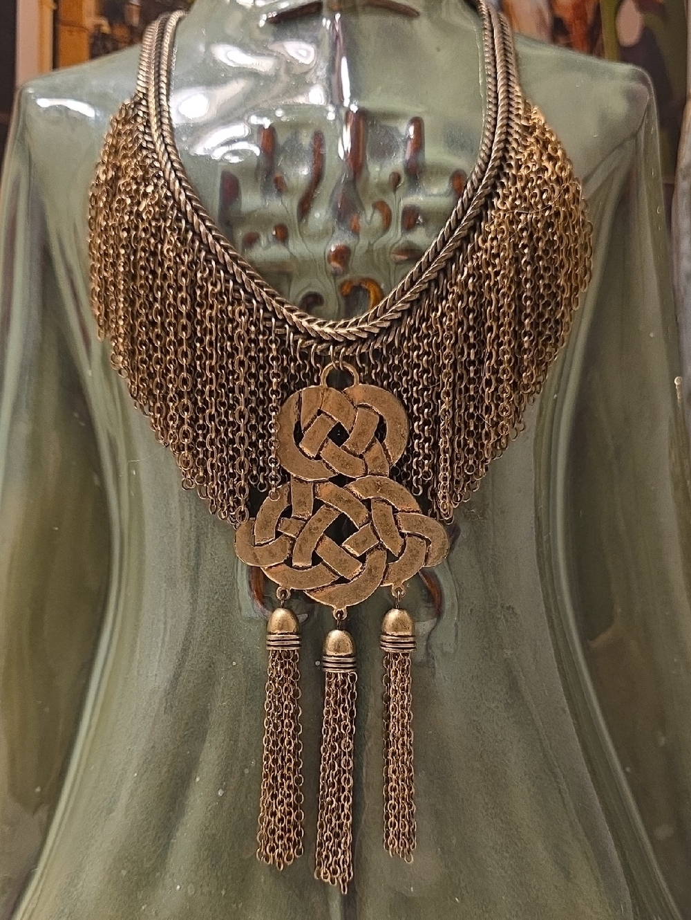 Bohemian Gold-Tone Statement Tassel Necklace